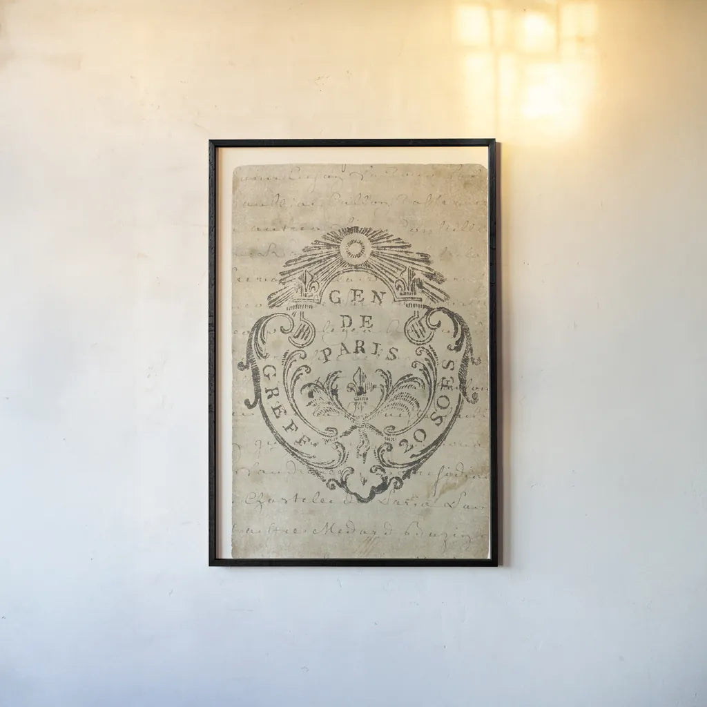 Vintage Letter Crest IIA Antique Border v3 by Wild Apple Portfolio. shown as a paper print in a black flame. Available as a archival giclee rolled canvas, fine art paper, or poster print. SKU 47831h.