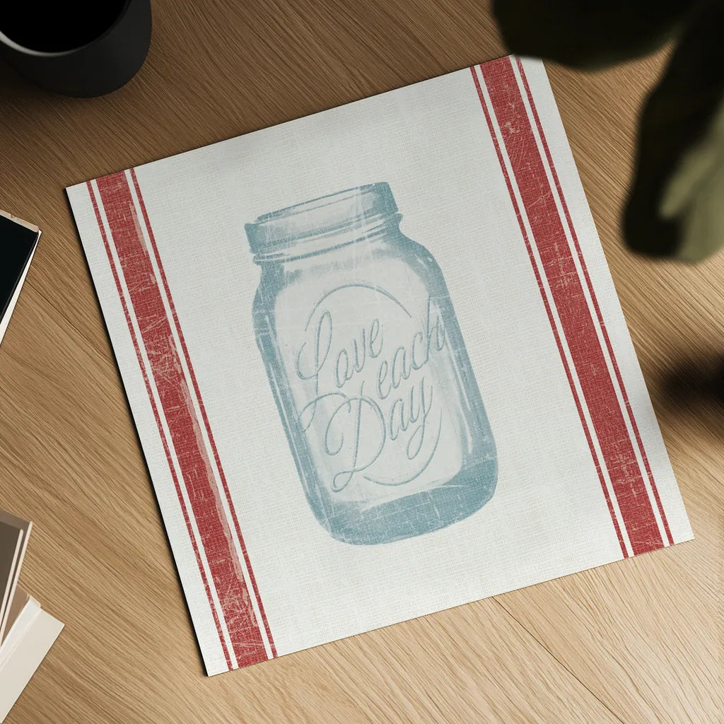 Vintage Mason Jar I by Wild Apple Portfolio. Shown as a detailed flat fine art print, highlighting archival giclee quality. Available as an archival giclee rolled canvas, fine art paper, or poster print. SKU 57422a.