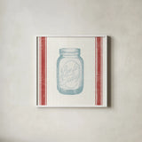 Vintage Mason Jar II by Wild Apple Portfolio. Shown in a crisp white glass frame for a clean and minimalist style. Available as an archival giclee rolled canvas, fine art paper, or poster print. SKU 57423a.