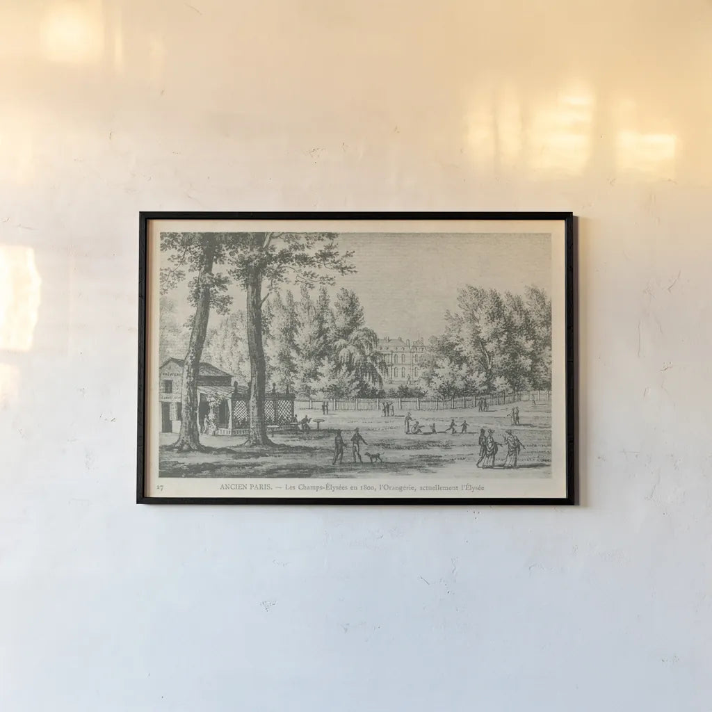 Vintage Paris Postcard I by Wild Apple Portfolio. shown as a paper print in a black flame. Available as a archival giclee rolled canvas, fine art paper, or poster print. SKU 78852i.