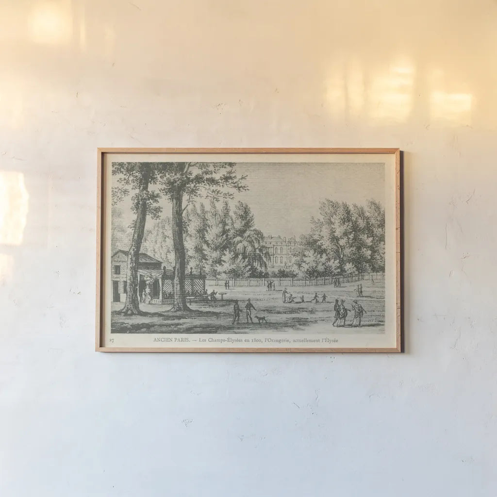 Vintage Paris Postcard I by Wild Apple Portfolio. shown as a paper print in a natural frame. Available as a archival giclee rolled canvas, fine art paper, or poster print. SKU 78852i.