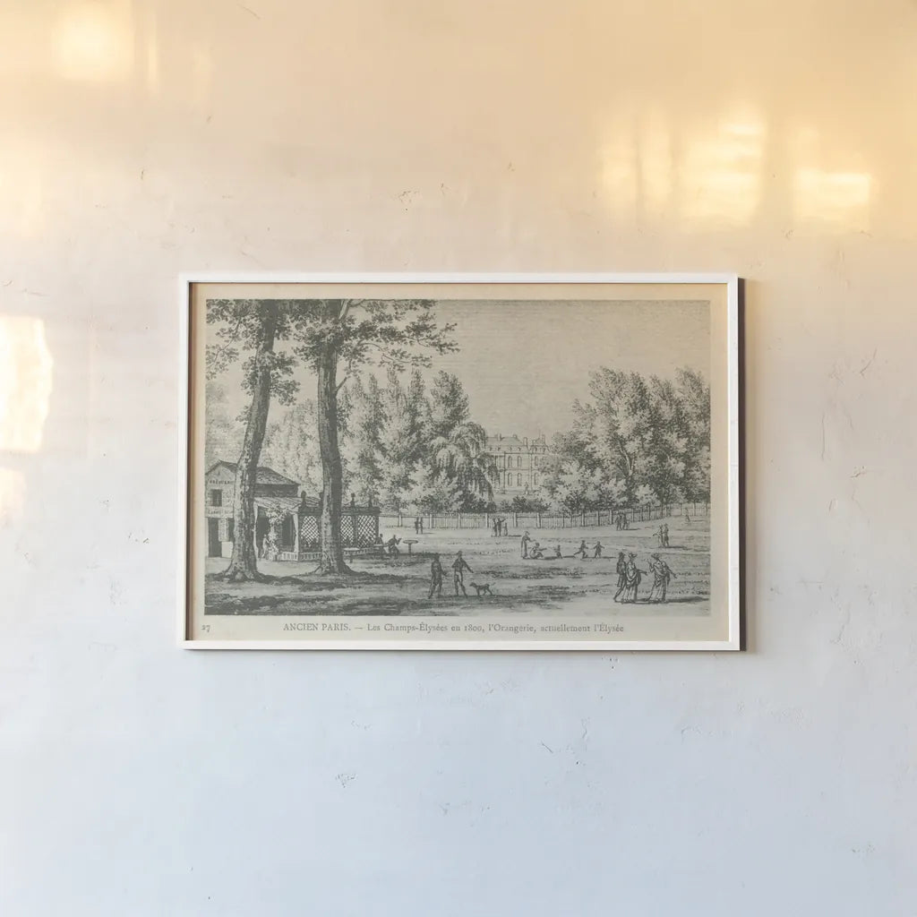 Vintage Paris Postcard I by Wild Apple Portfolio. shown as a paper print in a white frame. Available as a archival giclee rolled canvas, fine art paper, or poster print. SKU 78852i.