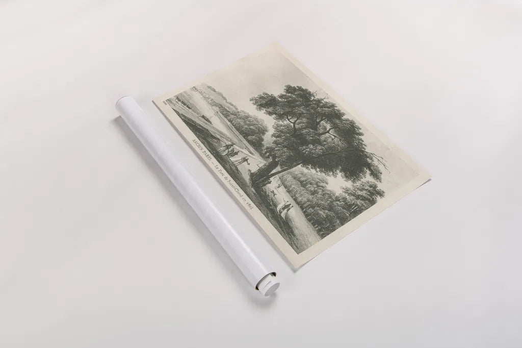 Vintage Paris Postcard II by Wild Apple Portfolio. shown as a rolled paper print. Available as archival giclee rolled canvas, fine art paper, or poster print. SKU 78853i.