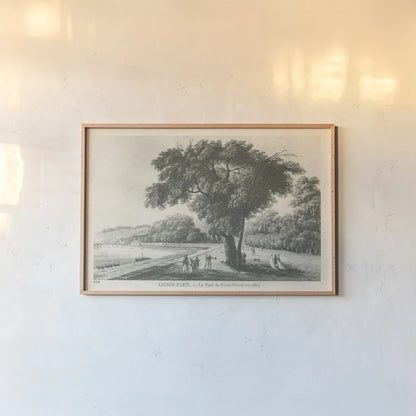 Vintage Paris Postcard II by Wild Apple Portfolio. shown as a paper print in a natural frame. Available as a archival giclee rolled canvas, fine art paper, or poster print. SKU 78853i.