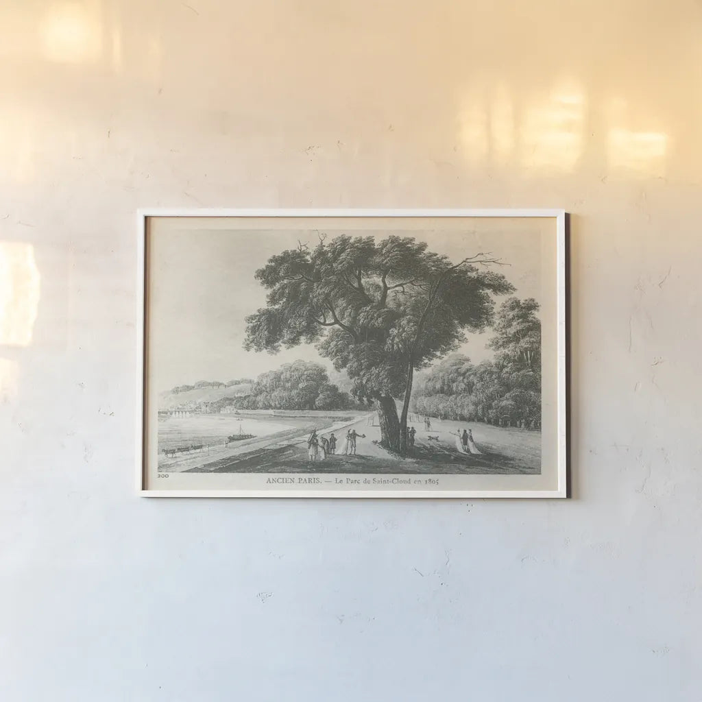 Vintage Paris Postcard II by Wild Apple Portfolio. shown as a paper print in a white frame. Available as a archival giclee rolled canvas, fine art paper, or poster print. SKU 78853i.