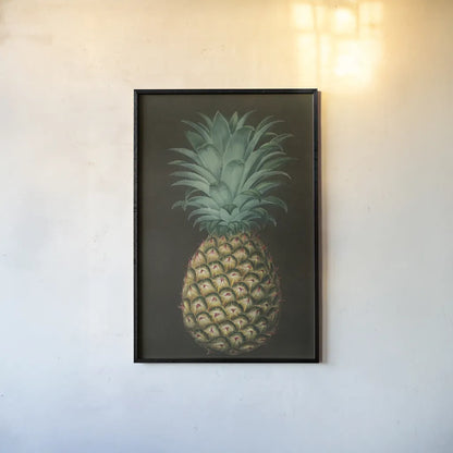 Vintage Pineapple I by Wild Apple Portfolio. shown as a paper print in a black flame. Available as a archival giclee rolled canvas, fine art paper, or poster print. SKU 81201h.