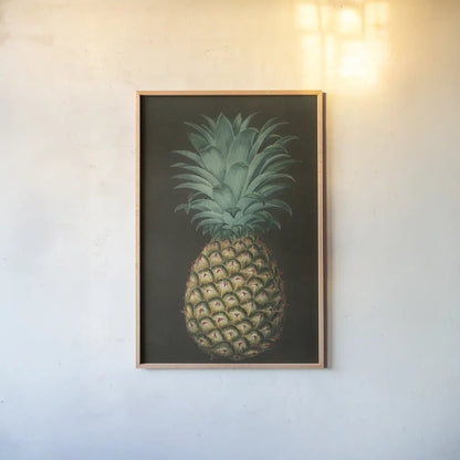 Vintage Pineapple I by Wild Apple Portfolio. shown as a paper print in a natural frame. Available as a archival giclee rolled canvas, fine art paper, or poster print. SKU 81201h.