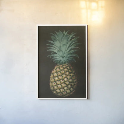 Vintage Pineapple I by Wild Apple Portfolio. shown as a paper print in a white frame. Available as a archival giclee rolled canvas, fine art paper, or poster print. SKU 81201h.