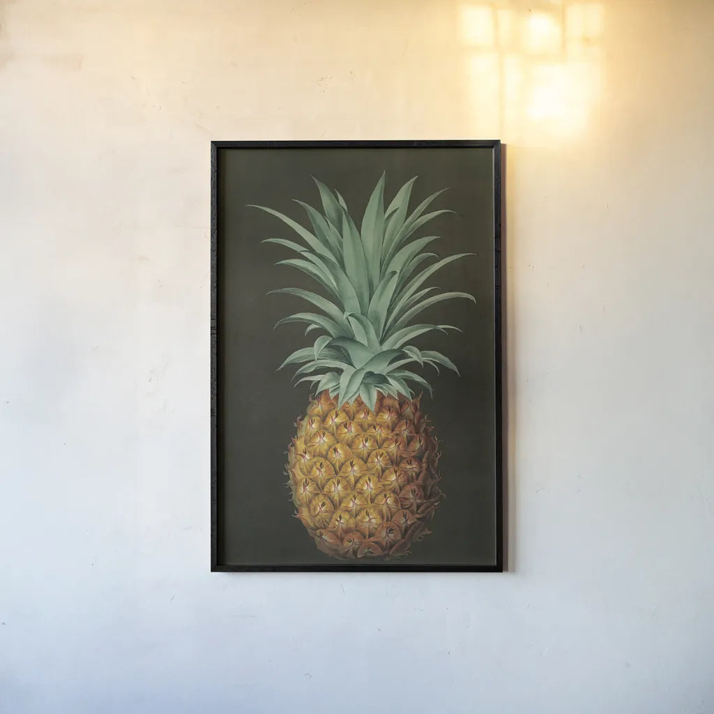 Vintage Pineapple II by Wild Apple Portfolio. shown as a paper print in a black flame. Available as a archival giclee rolled canvas, fine art paper, or poster print. SKU 81202h.