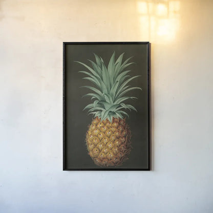 Vintage Pineapple II by Wild Apple Portfolio. shown as a paper print in a black flame. Available as a archival giclee rolled canvas, fine art paper, or poster print. SKU 81202h.