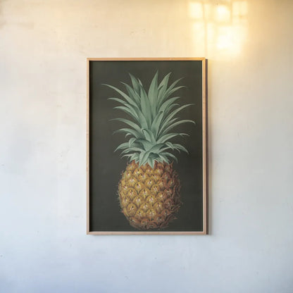 Vintage Pineapple II by Wild Apple Portfolio. shown as a paper print in a natural frame. Available as a archival giclee rolled canvas, fine art paper, or poster print. SKU 81202h.