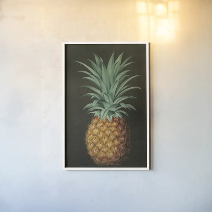 Vintage Pineapple II by Wild Apple Portfolio. shown as a paper print in a white frame. Available as a archival giclee rolled canvas, fine art paper, or poster print. SKU 81202h.