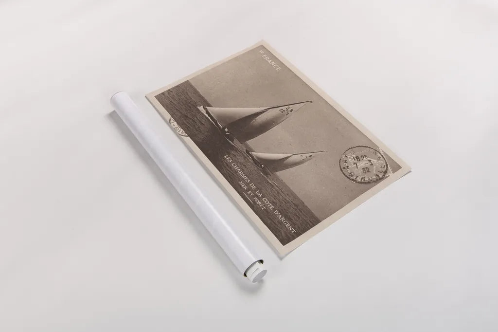 Vintage Sailing I Sepia by Wild Apple Portfolio. shown as a rolled paper print. Available as archival giclee rolled canvas, fine art paper, or poster print. SKU 47261i.