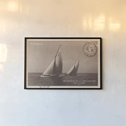 Vintage Sailing I Sepia by Wild Apple Portfolio. shown as a paper print in a black flame. Available as a archival giclee rolled canvas, fine art paper, or poster print. SKU 47261i.