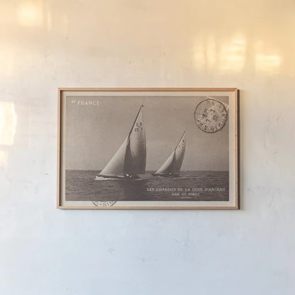 Vintage Sailing I Sepia by Wild Apple Portfolio. shown as a paper print in a natural frame. Available as a archival giclee rolled canvas, fine art paper, or poster print. SKU 47261i.