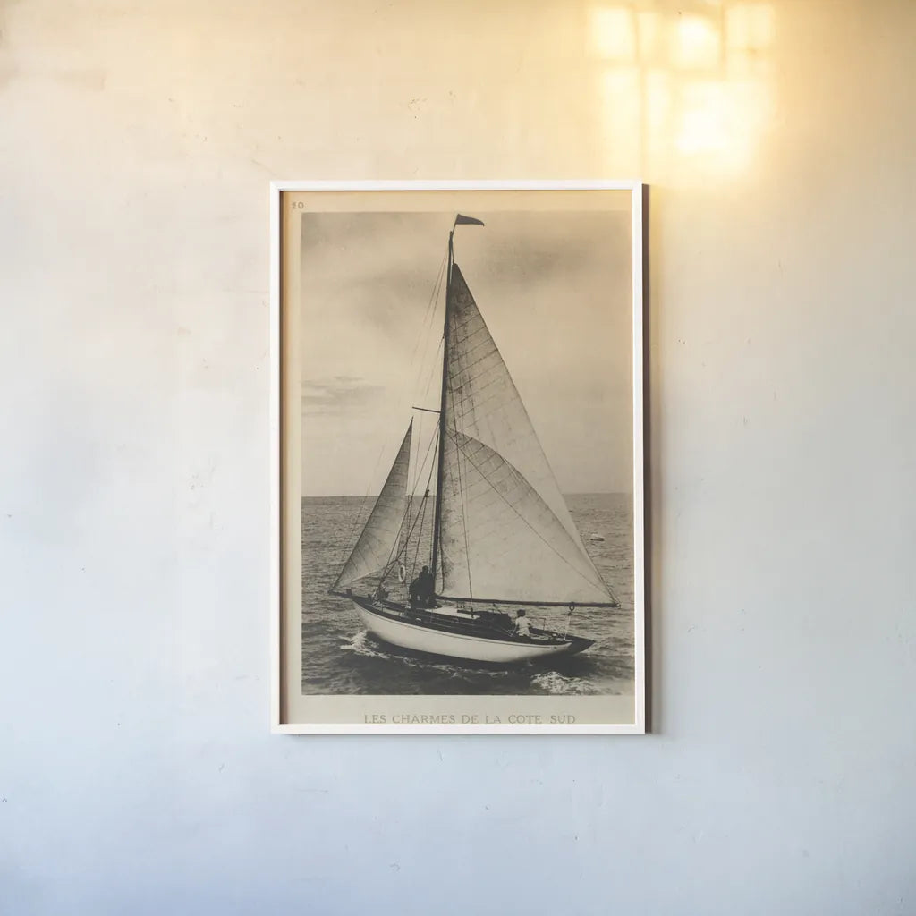 Vintage Sailing II No Stamp by Wild Apple Portfolio. shown as a paper print in a white frame. Available as a archival giclee rolled canvas, fine art paper, or poster print. SKU 86055h.