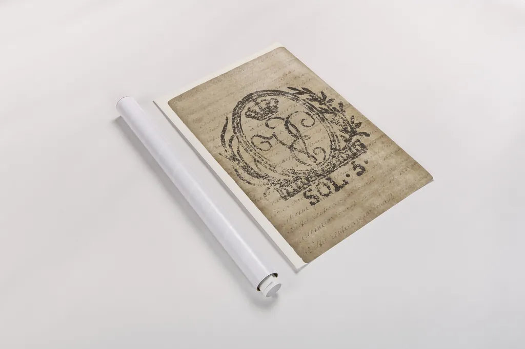 Vintage Seal III Antique Border v3 by Wild Apple Portfolio. shown as a rolled paper print. Available as archival giclee rolled canvas, fine art paper, or poster print. SKU 47832h.
