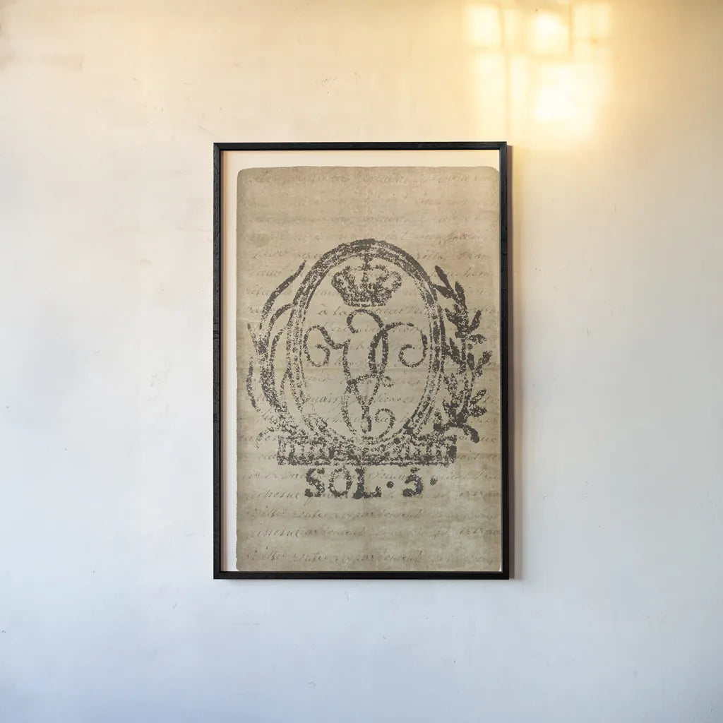 Vintage Seal III Antique Border v3 by Wild Apple Portfolio. shown as a paper print in a black flame. Available as a archival giclee rolled canvas, fine art paper, or poster print. SKU 47832h.