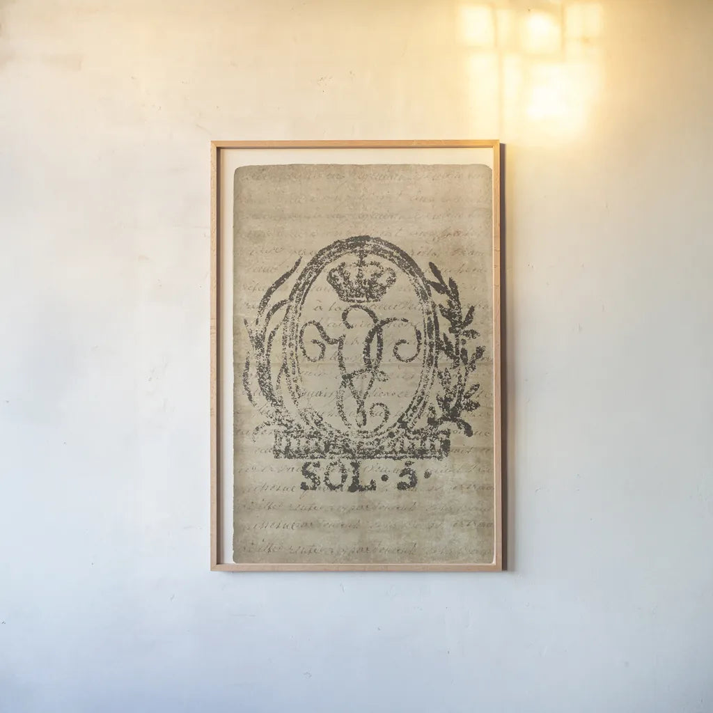 Vintage Seal III Antique Border v3 by Wild Apple Portfolio. shown as a paper print in a natural frame. Available as a archival giclee rolled canvas, fine art paper, or poster print. SKU 47832h.