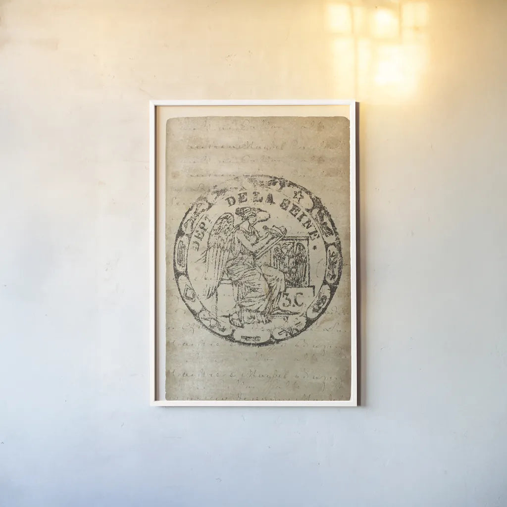 Vintage Seal VI Antique Border v3 by Wild Apple Portfolio. shown as a paper print in a white frame. Available as a archival giclee rolled canvas, fine art paper, or poster print. SKU 47834h.