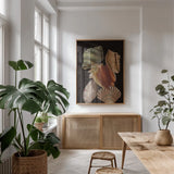 Vintage Shell Toss I by Wild Apple Portfolio. shown as a print in a natural wood frame in a dining room. Available as a archival giclee rolled canvas, fine art paper, or poster print. SKU 104825h.