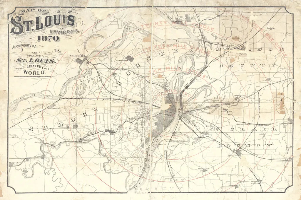 Vintage St Louis Map v2 by Wild Apple Portfolio. SKU 68692i. Archival Giclee Fine art print for wall decor.