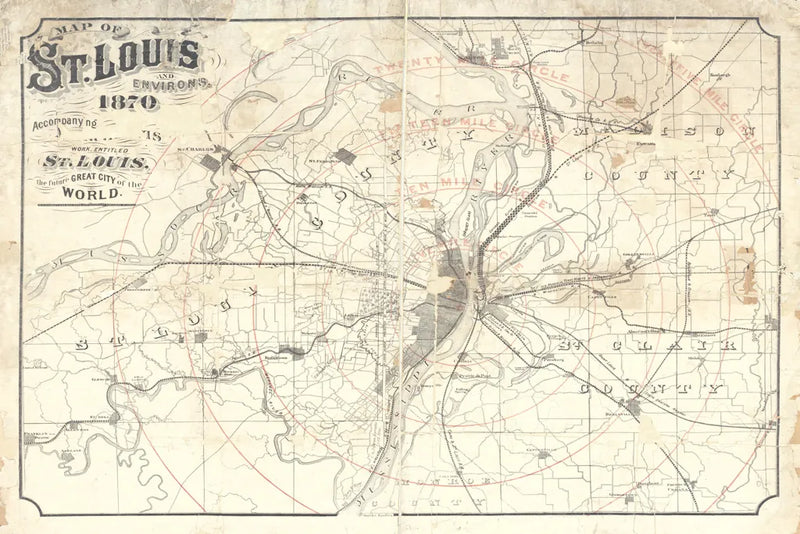 Vintage St Louis Map v2 by Wild Apple Portfolio. SKU 68692i. Archival Giclee Fine art print for wall decor.