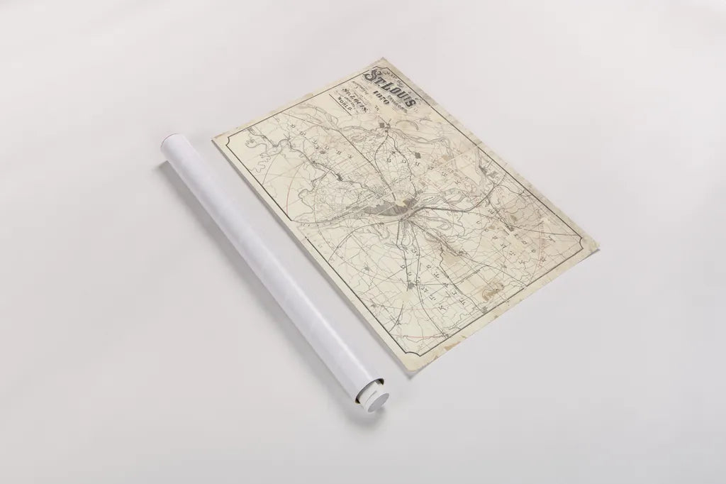 Vintage St Louis Map v2 by Wild Apple Portfolio. shown as a rolled paper print. Available as archival giclee rolled canvas, fine art paper, or poster print. SKU 68692i.