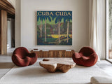 Vintage Travel Brochure V by Wild Apple Portfolio. Shown as extra-large giant wall art in a modern living room. Available as an archival giclee rolled canvas, fine art paper, or poster print. SKU 27133a.