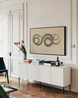 Vintage Viper by Wild Apple Portfolio. shown as a framed stretched canvas in a living room above a console. Available as a archival giclee rolled canvas, fine art paper, or poster print. SKU 49041i.