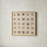 Warm Squares by Wild Apple Portfolio. Shown in a natural wood glass frame for a timeless modern aesthetic. Available as an archival giclee rolled canvas, fine art paper, or poster print. SKU 82196a.