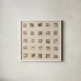 Warm Squares by Wild Apple Portfolio. Shown in a crisp white glass frame for a clean and minimalist style. Available as an archival giclee rolled canvas, fine art paper, or poster print. SKU 82196a.