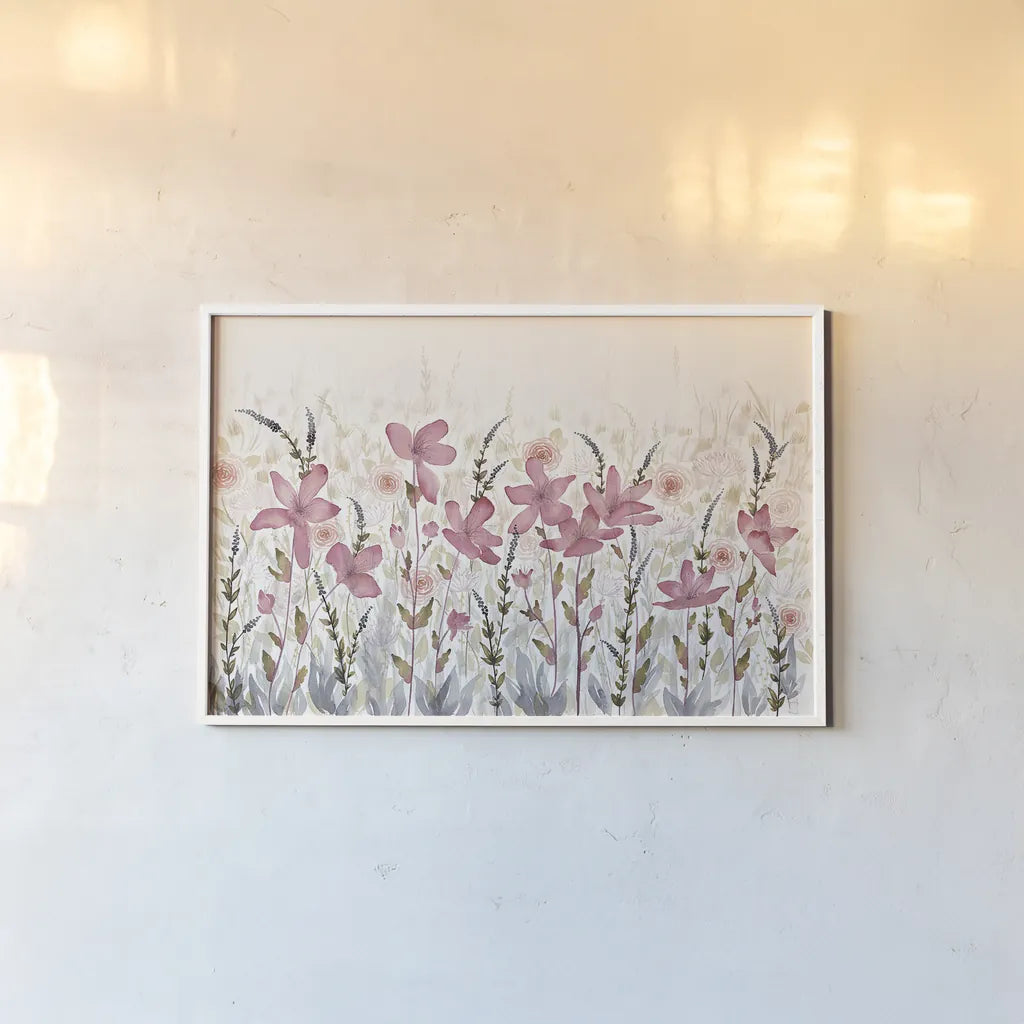 Watercolor Garden Light by Wild Apple Portfolio. shown as a paper print in a white frame. Available as a archival giclee rolled canvas, fine art paper, or poster print. SKU 32928i.