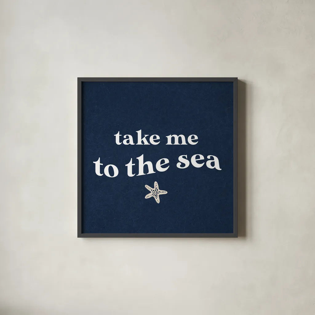 Wave Words I Navy Sq by Wild Apple Portfolio. Shown in a sleek black glass frame for a contemporary gallery look. Available as an archival giclee rolled canvas, fine art paper, or poster print. SKU 89043a.