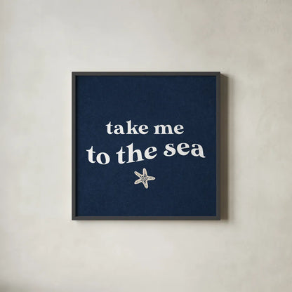 Wave Words I Navy Sq by Wild Apple Portfolio. Shown in a sleek black glass frame for a contemporary gallery look. Available as an archival giclee rolled canvas, fine art paper, or poster print. SKU 89043a.