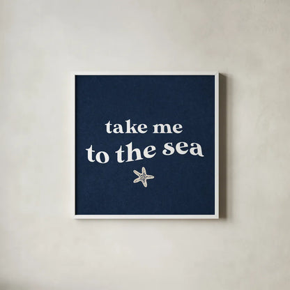 Wave Words I Navy Sq by Wild Apple Portfolio. Shown in a crisp white glass frame for a clean and minimalist style. Available as an archival giclee rolled canvas, fine art paper, or poster print. SKU 89043a.