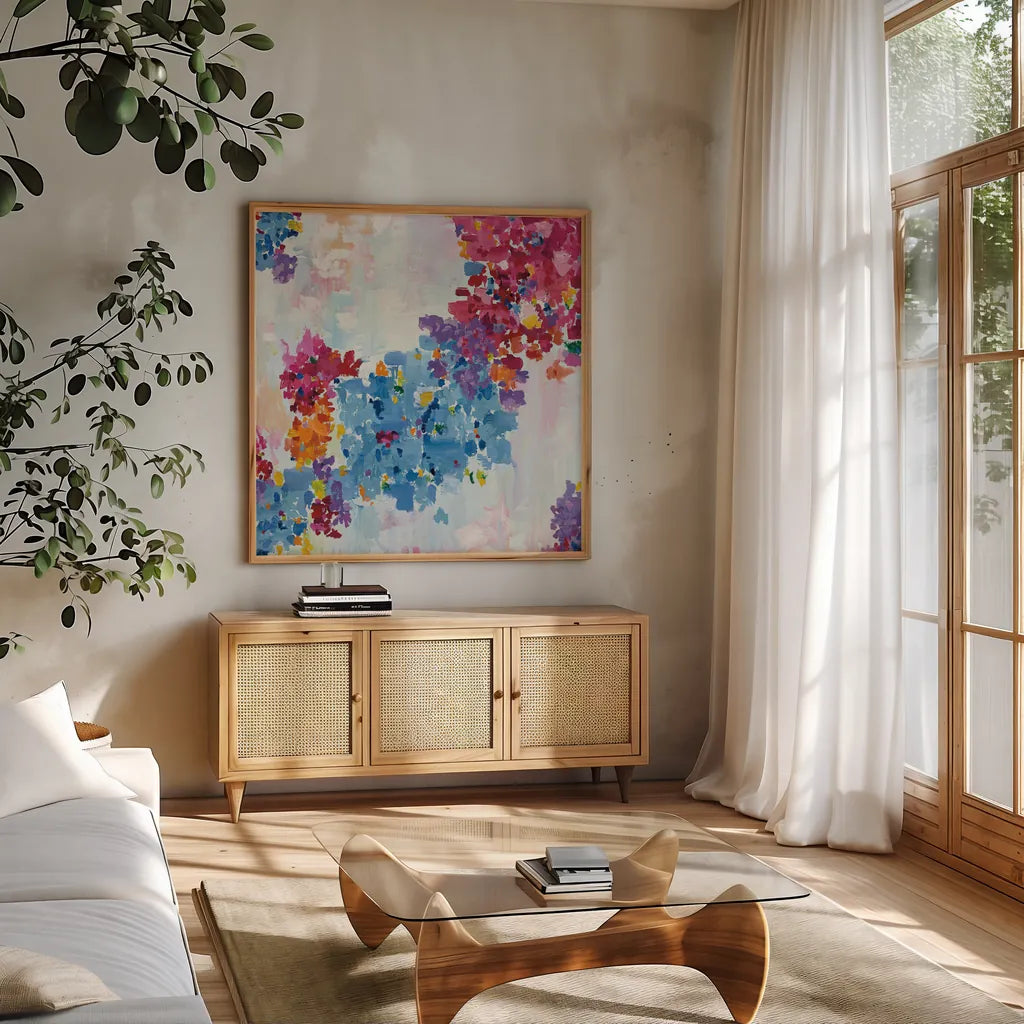 What Dreams Look Like by Wild Apple Portfolio. Shown in a natural wood frame in a cozy modern living room. Available as an archival giclee rolled canvas, fine art paper, or poster print. SKU 21234a.