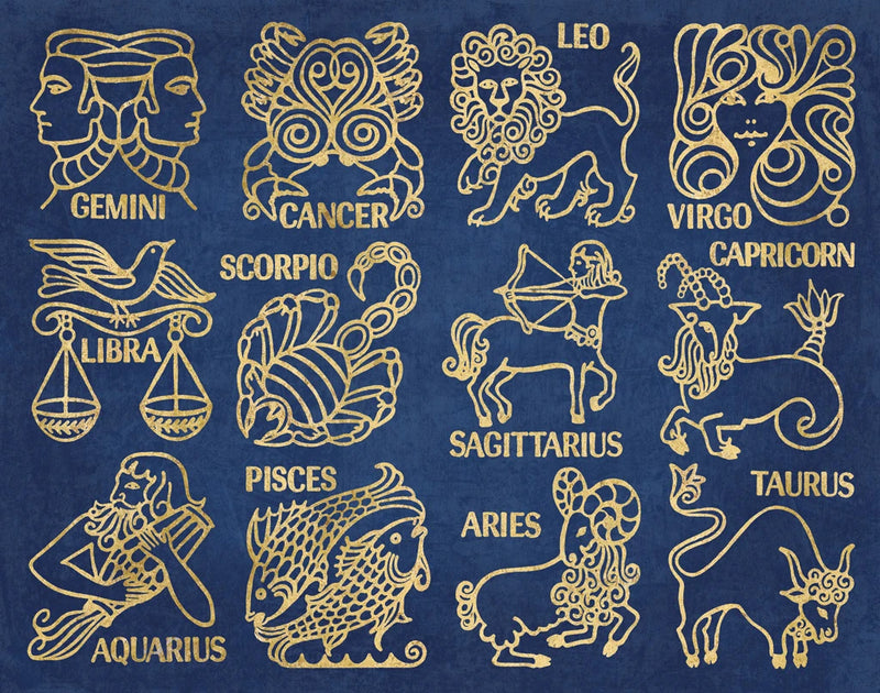 Whats Your Sign Blue Gold by Wild Apple Portfolio
