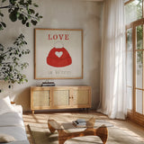 Winter Sentiments IV by Wild Apple Portfolio. Shown in a natural wood frame in a cozy modern living room. Available as an archival giclee rolled canvas, fine art paper, or poster print. SKU 35543a.