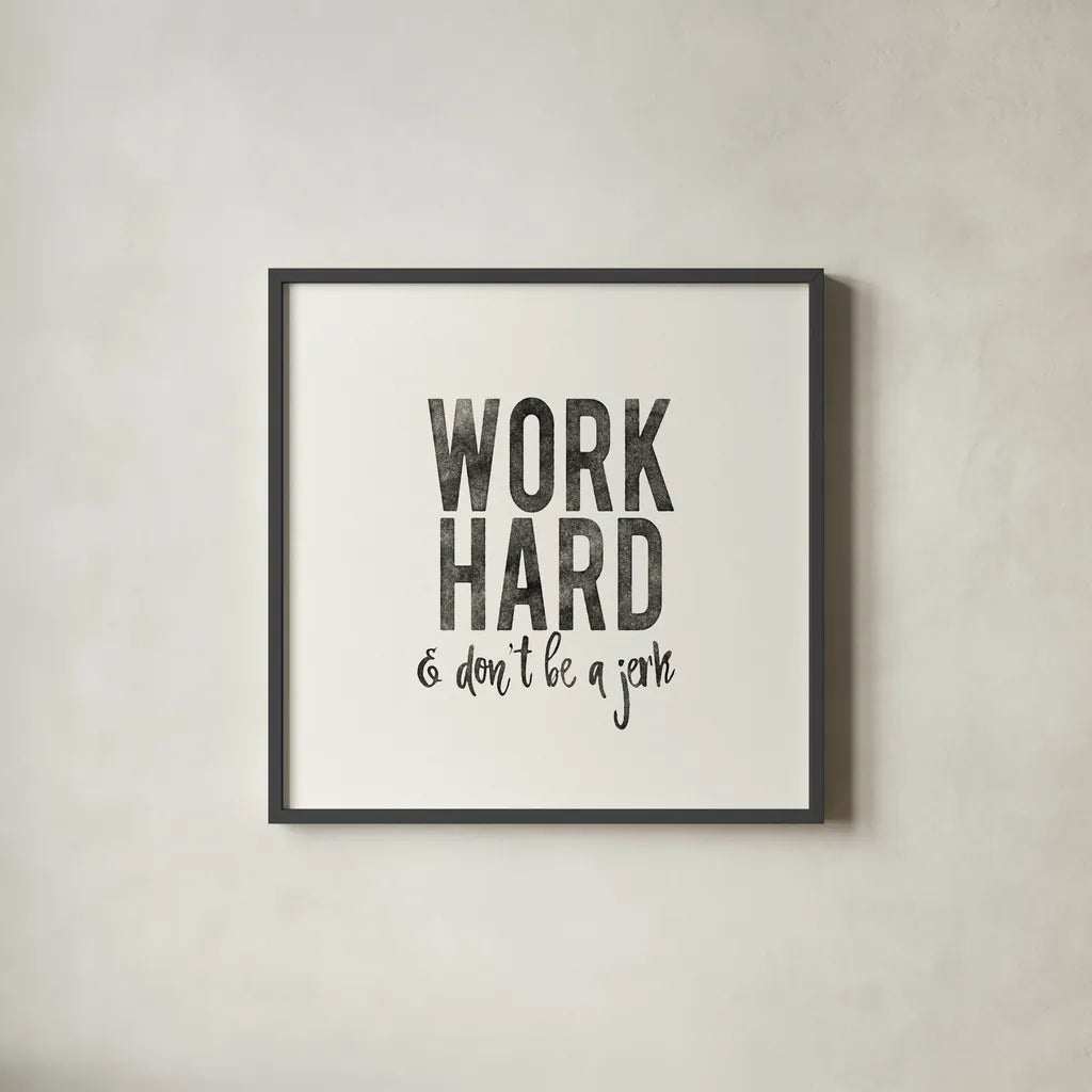 Work from Home III by Wild Apple Portfolio. Shown in a sleek black glass frame for a contemporary gallery look. Available as an archival giclee rolled canvas, fine art paper, or poster print. SKU 65662a.