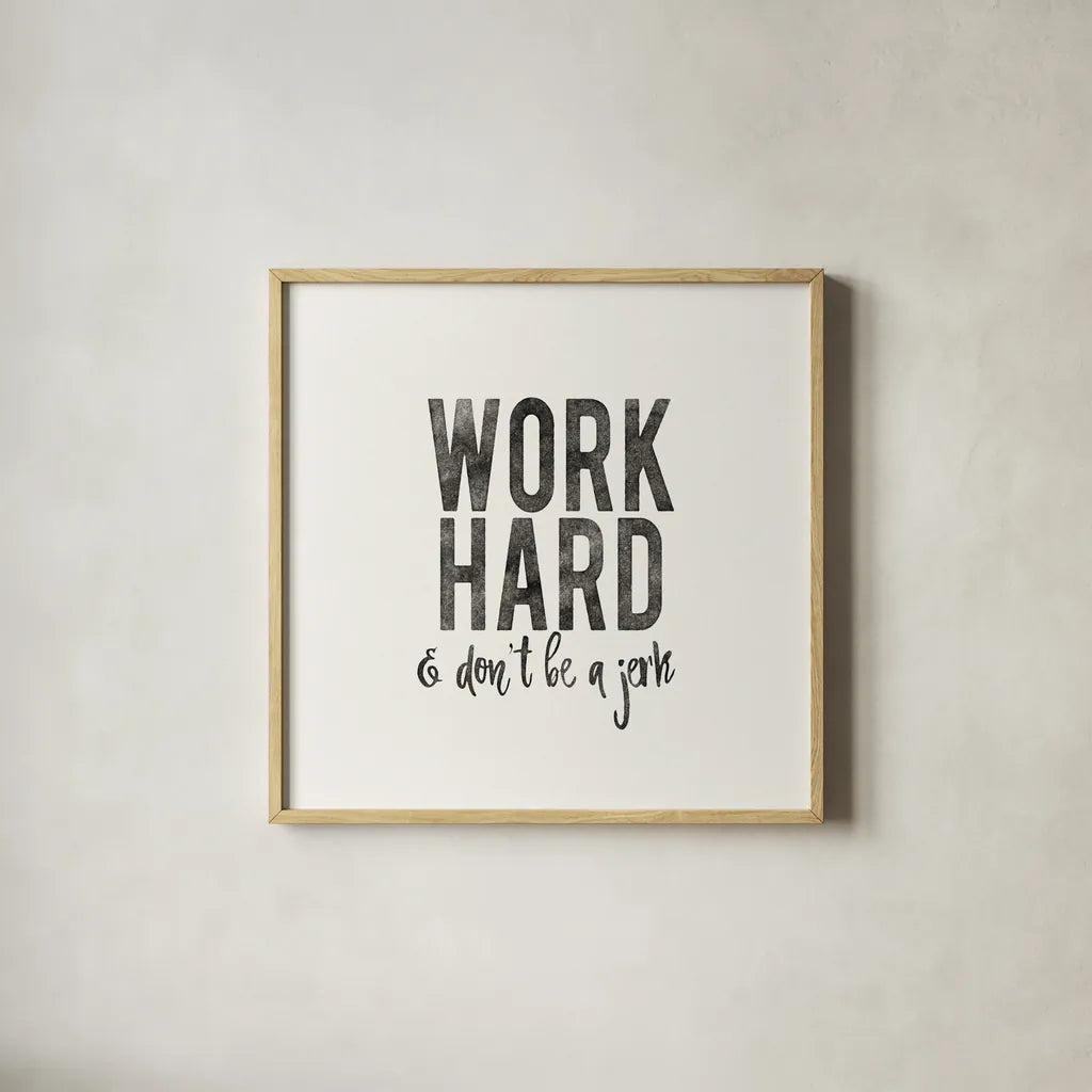Work from Home III by Wild Apple Portfolio. Shown in a natural wood glass frame for a timeless modern aesthetic. Available as an archival giclee rolled canvas, fine art paper, or poster print. SKU 65662a.
