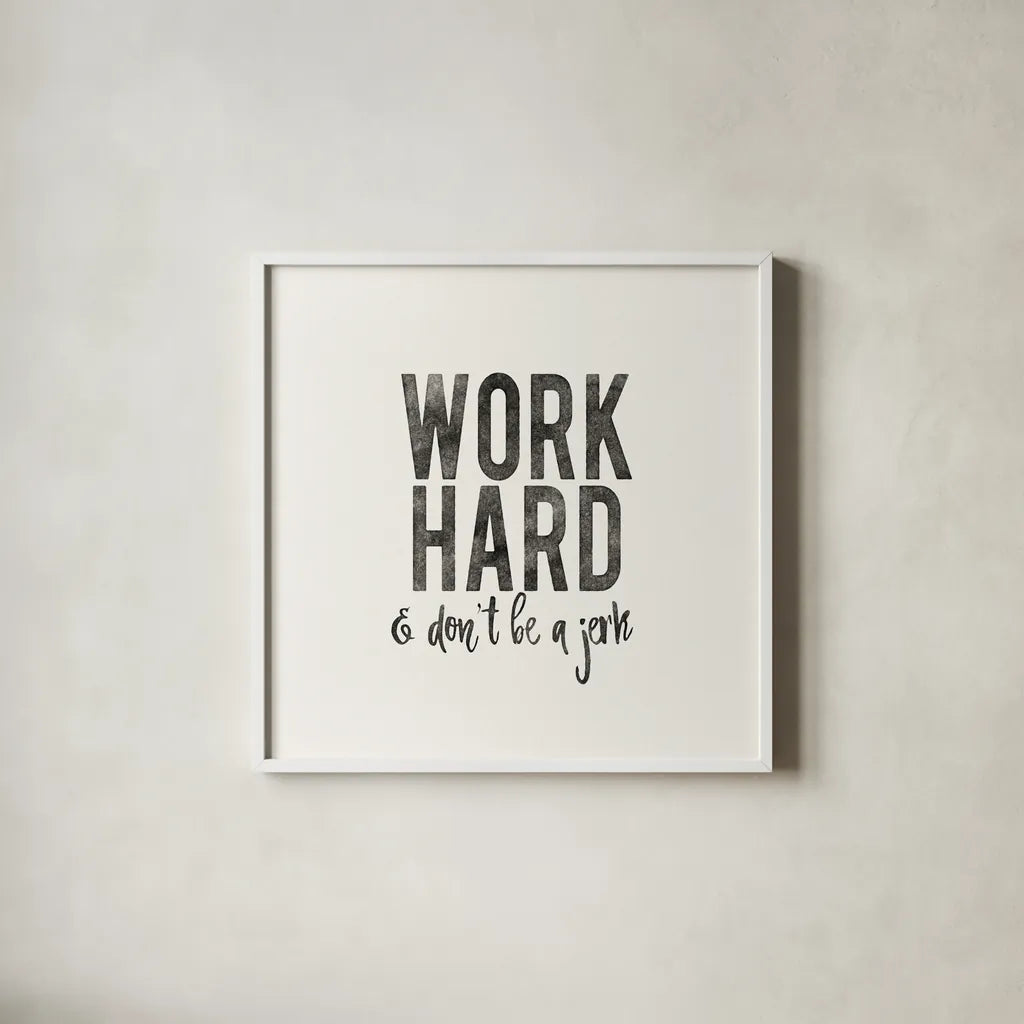 Work from Home III by Wild Apple Portfolio. Shown in a crisp white glass frame for a clean and minimalist style. Available as an archival giclee rolled canvas, fine art paper, or poster print. SKU 65662a.