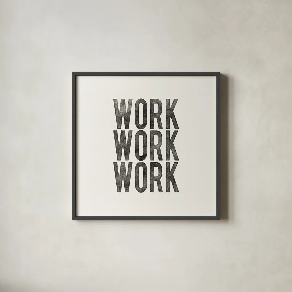 Work from Home IV by Wild Apple Portfolio. Shown in a sleek black glass frame for a contemporary gallery look. Available as an archival giclee rolled canvas, fine art paper, or poster print. SKU 65663a.