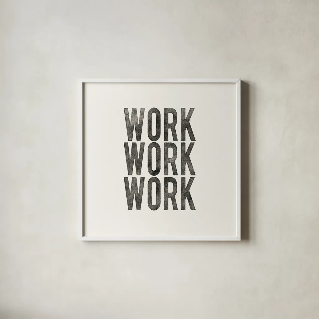 Work from Home IV by Wild Apple Portfolio. Shown in a crisp white glass frame for a clean and minimalist style. Available as an archival giclee rolled canvas, fine art paper, or poster print. SKU 65663a.