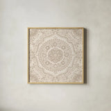 Zen Mandala by Wild Apple Portfolio. Shown in a natural wood glass frame for a timeless modern aesthetic. Available as an archival giclee rolled canvas, fine art paper, or poster print. SKU 82170a.