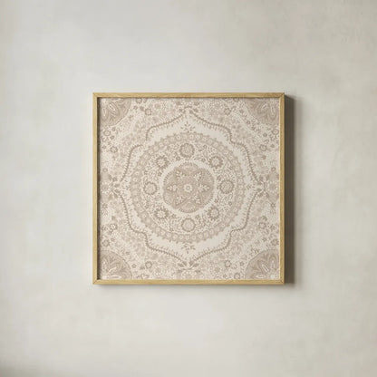 Zen Mandala by Wild Apple Portfolio. Shown in a natural wood glass frame for a timeless modern aesthetic. Available as an archival giclee rolled canvas, fine art paper, or poster print. SKU 82170a.
