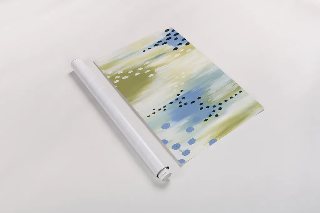 Abstract Aqua Vibe by Yvette St. Amant. shown as a rolled paper print. Available as archival giclee rolled canvas, fine art paper, or poster print. SKU 88230i.