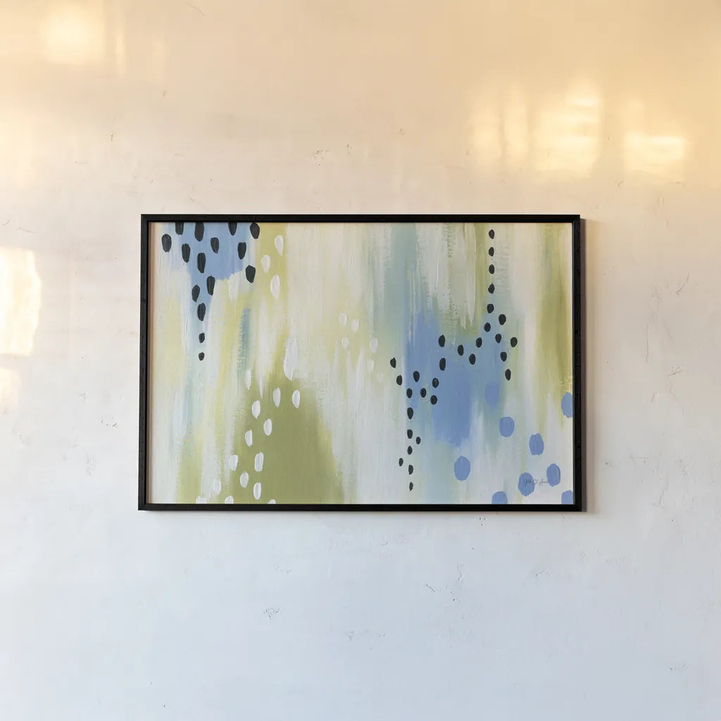 Abstract Aqua Vibe by Yvette St. Amant. shown as a paper print in a black flame. Available as a archival giclee rolled canvas, fine art paper, or poster print. SKU 88230i.