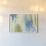 Abstract Aqua Vibe by Yvette St. Amant. shown as a paper print in a white frame. Available as a archival giclee rolled canvas, fine art paper, or poster print. SKU 88230i.