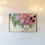 Abstract Floral by Yvette St. Amant. shown as a paper print in a natural frame. Available as a archival giclee rolled canvas, fine art paper, or poster print. SKU 89155i.